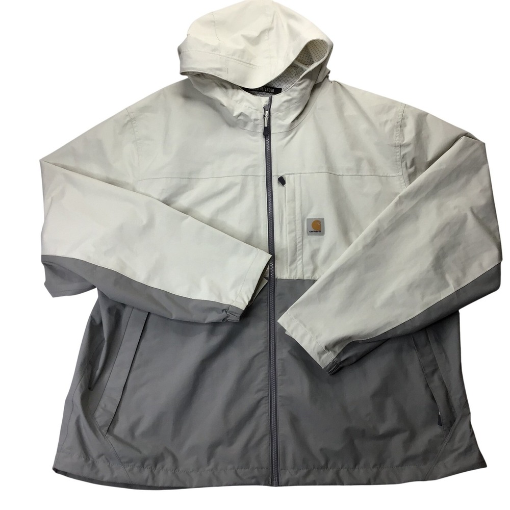 Carhartt Jacket OJ5751-M Mens 2XL Gray White Nylon Hooded Windbreaker RelaxedFit